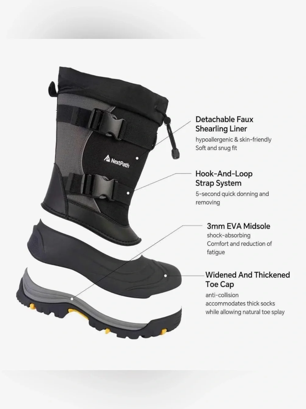 Men's Black & Gray Insulated Snow Boots